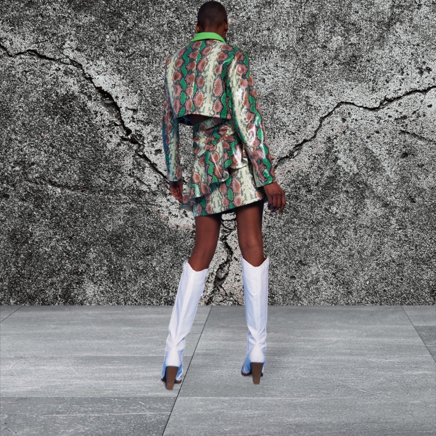 Snakeskin Crop Faux Leather Jacket