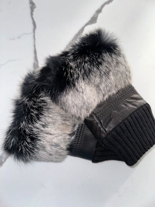 FINGERLESS REAL FUR LEATHER GLOVES